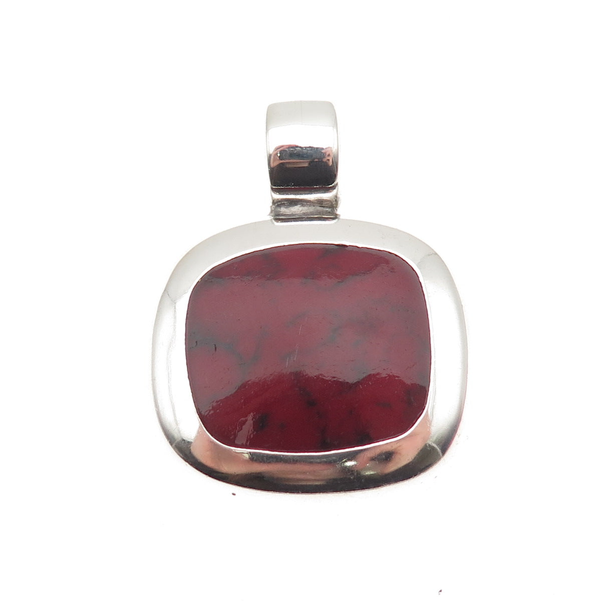 925 Sterling Silver Vintage Real Red Jasper Modernist Pendant