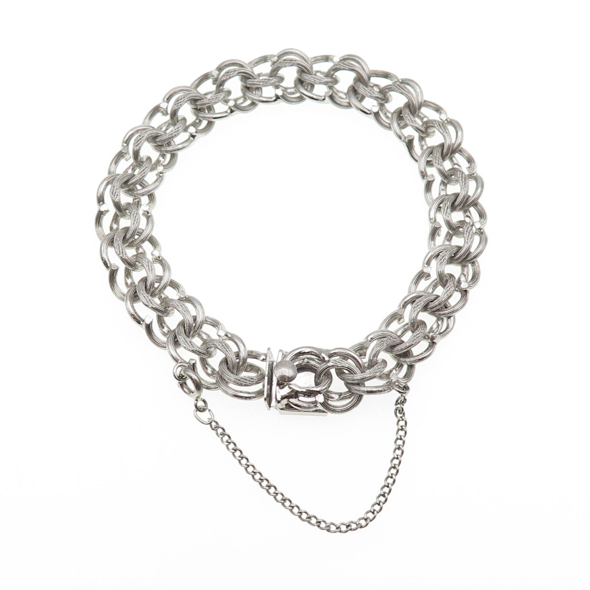 A&Z HAYWARD 925 Sterling Silver Antique Art Deco Double Rolo Link Bracelet 7"