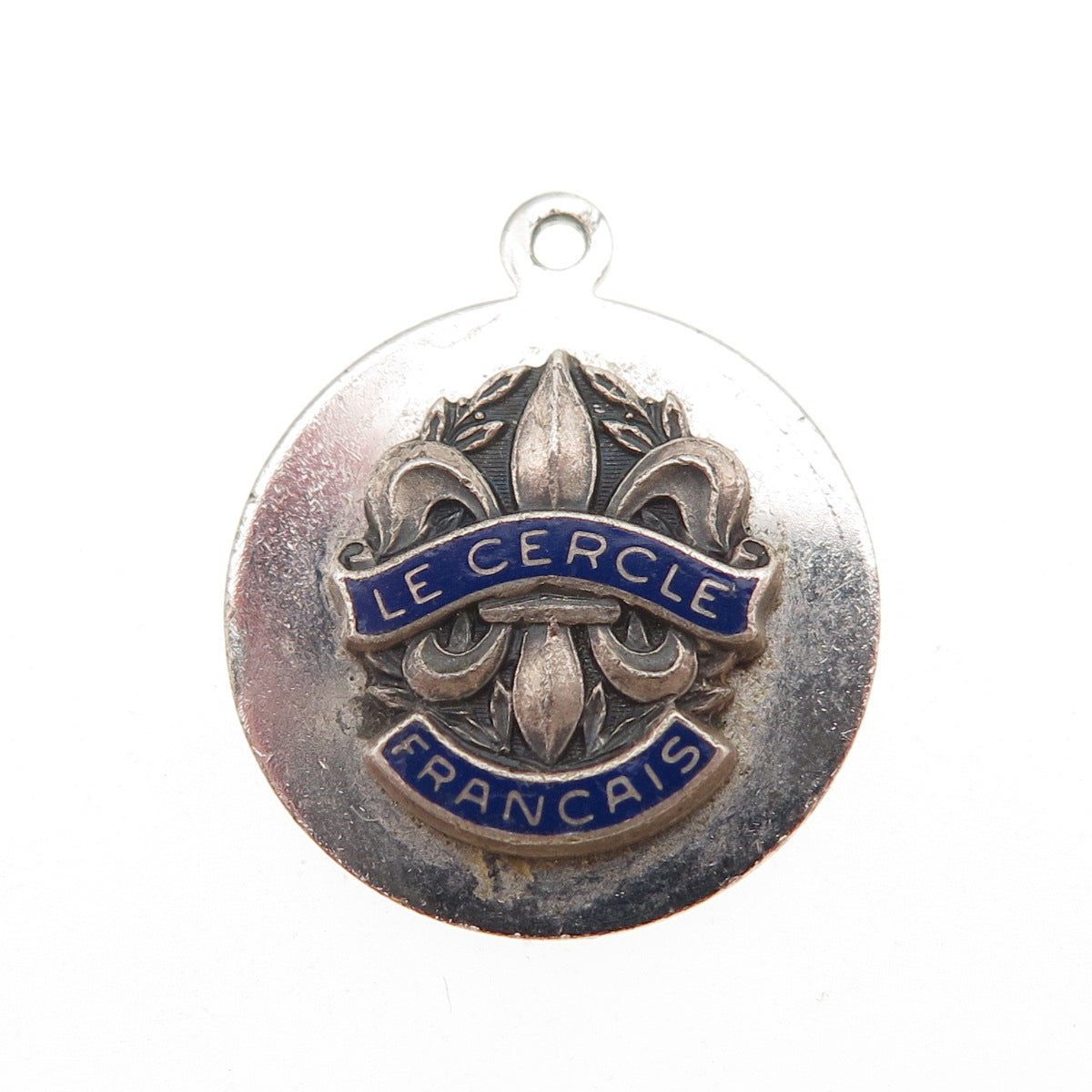 925 Sterling Vintage Enamel Le Cercle Francais High School Fleur de Lis Pendant