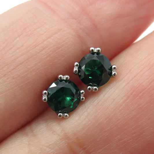 925 Sterling Silver Round-Cut Shaped Green C Z Stud Earrings