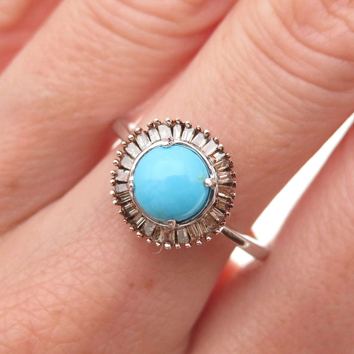 D'Joy 925 Sterling Silver Real Diamond & Sleeping Beauty Turquoise Ring Size 8