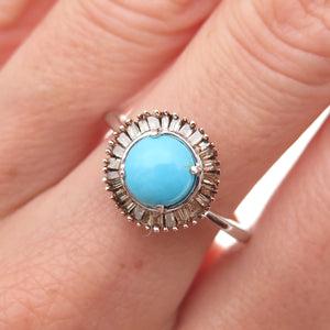 D'Joy 925 Sterling Silver Real Diamond & Sleeping Beauty Turquoise Ring Size 8