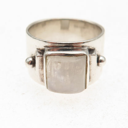 925 Sterling Silver Vintage Real Moonstone Modernist Oxidized Ring Size 9.25