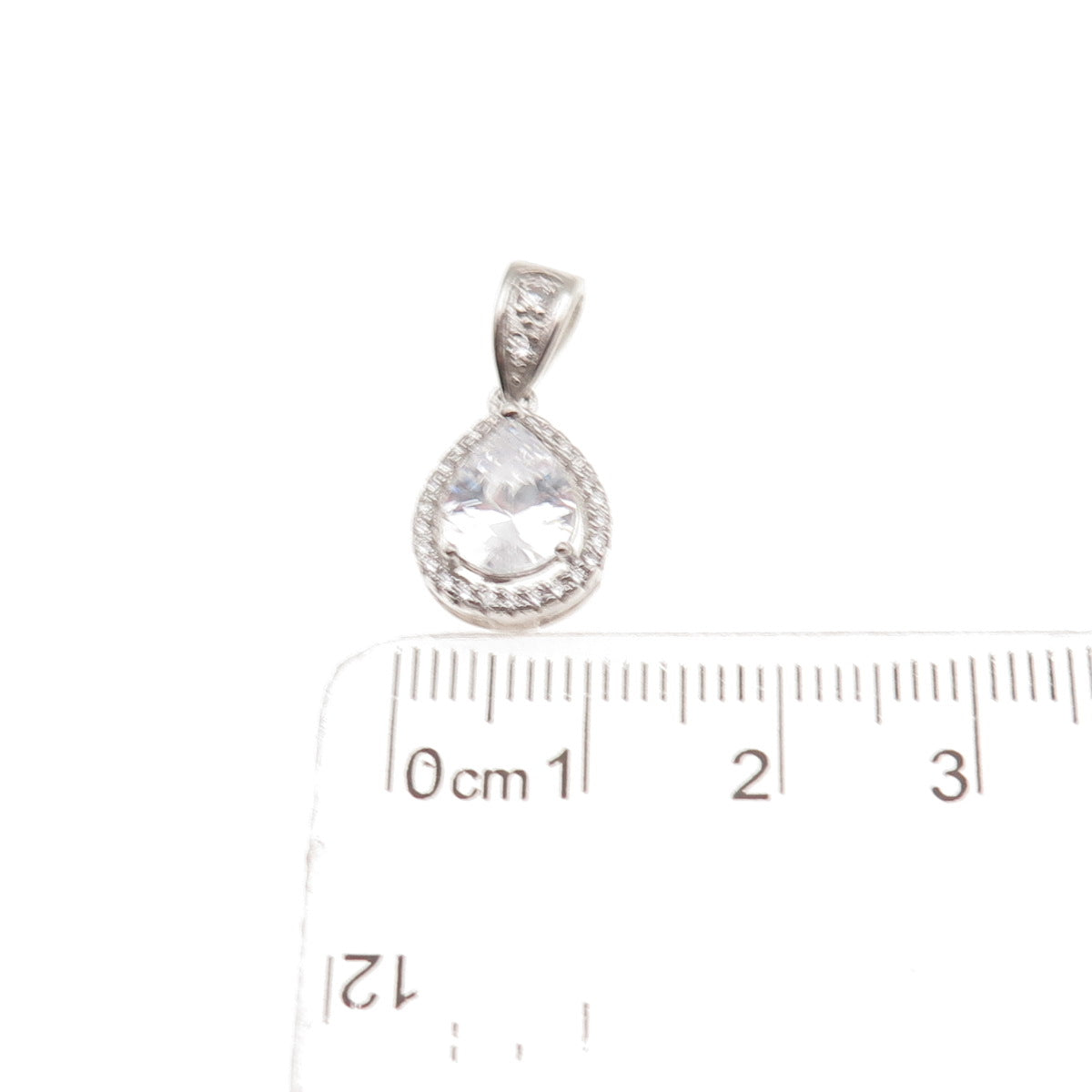 925 Sterling Silver Pear & Round-Cut C Z Mini Charm Pendant