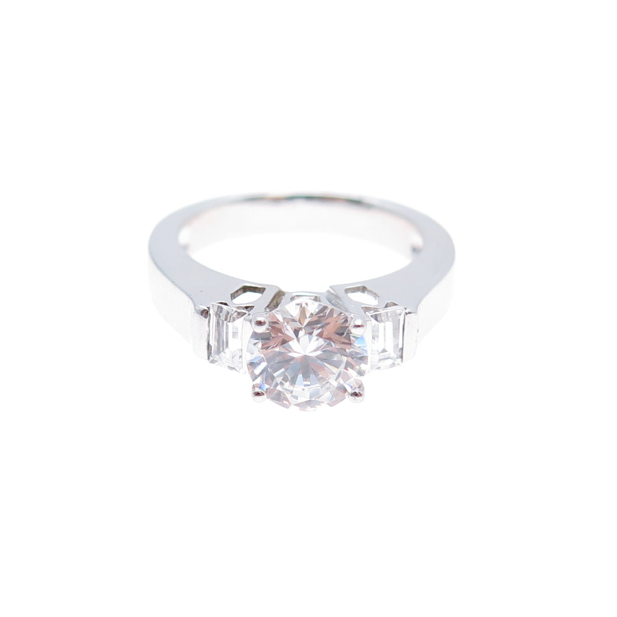 925 Sterling Round & Emerald-Cut C Z Engagement Interchangeable Ring Size 6.25
