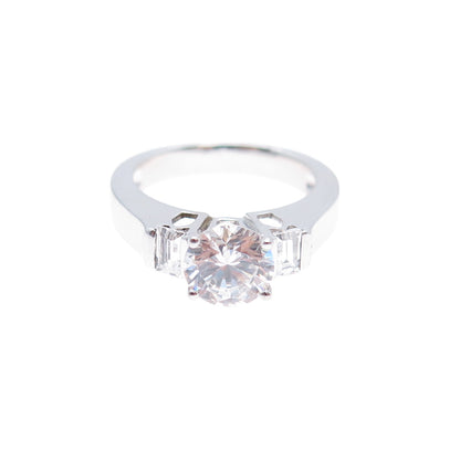 925 Sterling Round & Emerald-Cut C Z Engagement Interchangeable Ring Size 6.25