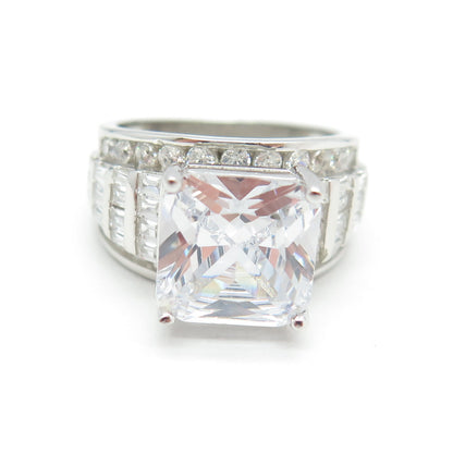 925 Sterling Silver Princess-Cut Shaped C Z Ring Size 6.5