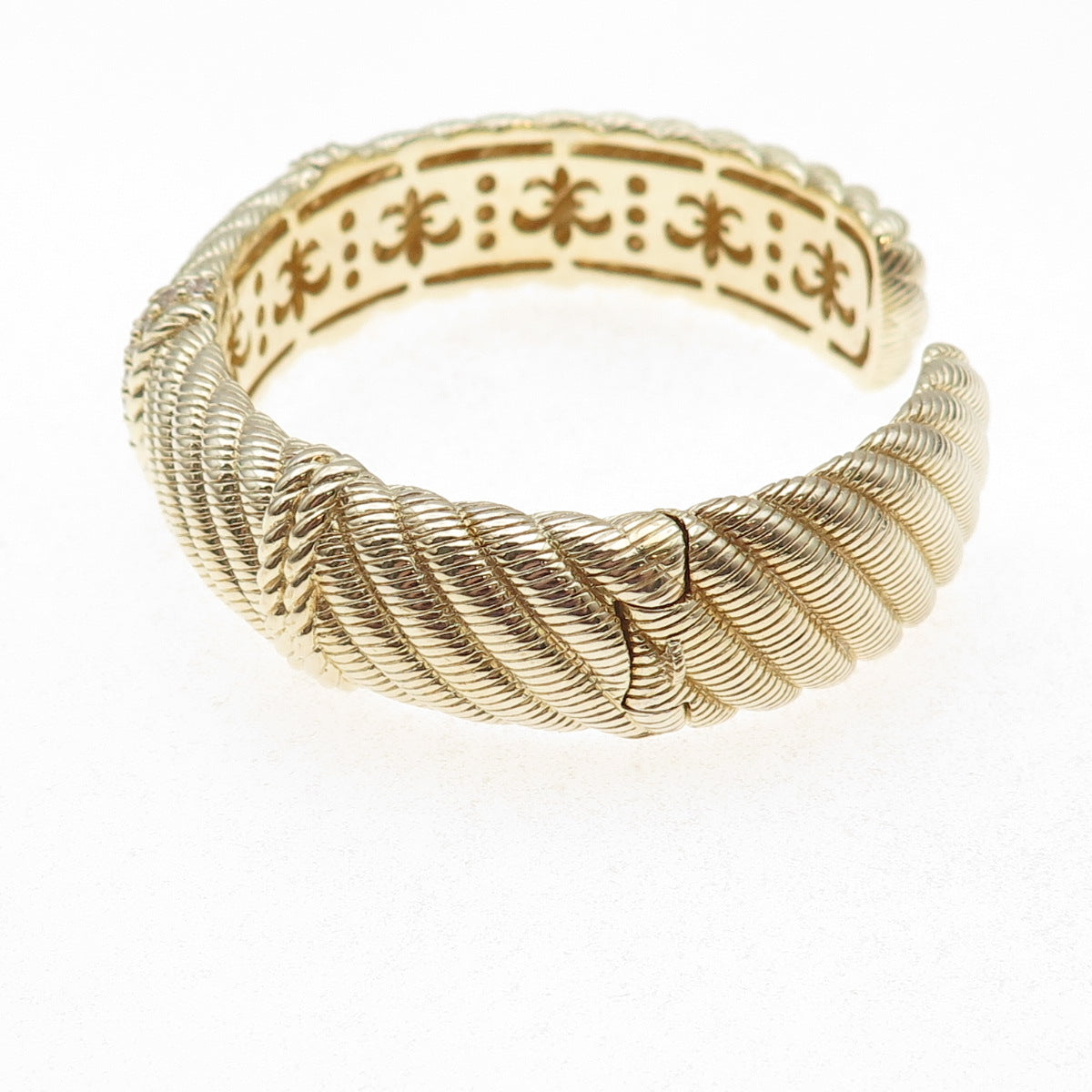 Judith Ripka 925 Sterling Silver Gold Plated C Z Heavy 73.0g Cuff Bracelet 7.25"