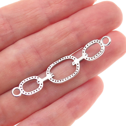 925 Sterling Silver Real Round-Cut Diamond ID Bracelet Centerpiece Part