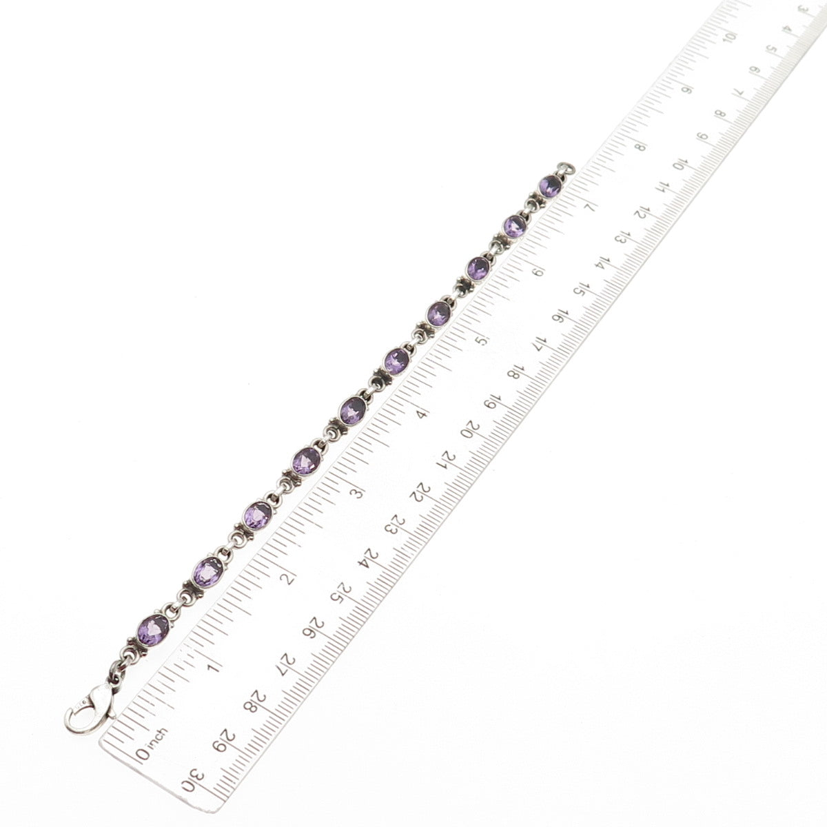 NICKY BUTLER 925 Sterling Silver Vintage Real Oval-Cut Amethyst Bracelet 7.25"