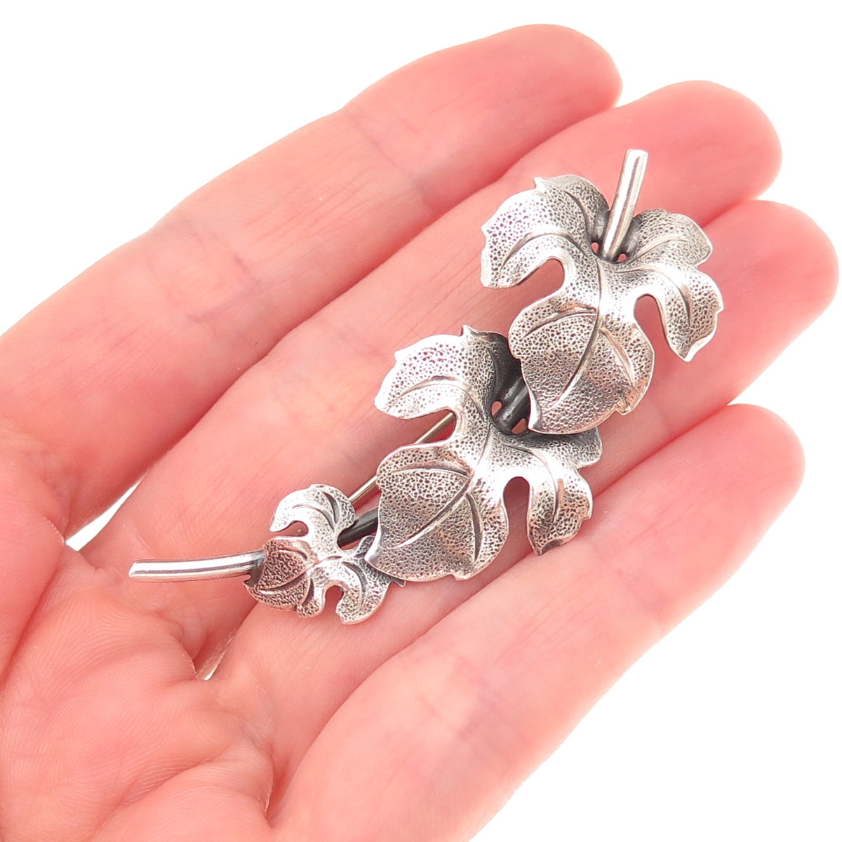 Beau 925 Sterling Silver Antique Art Deco Floral Oxidized Pin Brooch