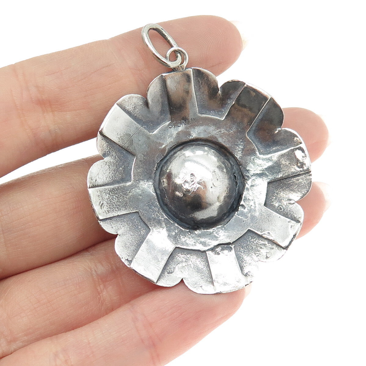 925 Sterling Silver Vintage Modernist Floral Pendant