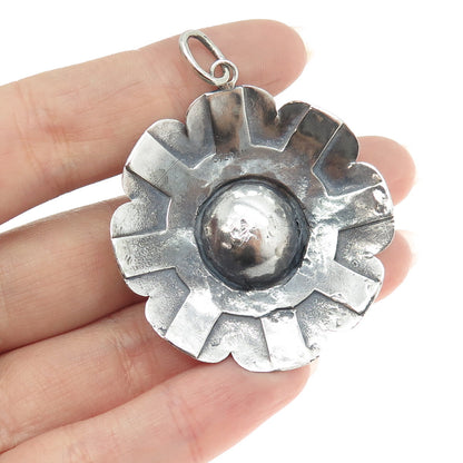 925 Sterling Silver Vintage Modernist Floral Pendant