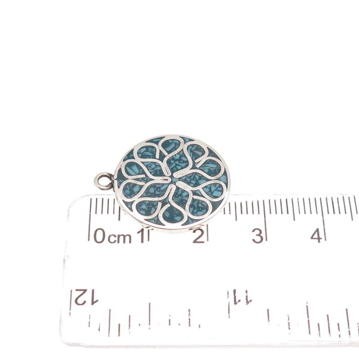 925 Sterling Silver Vintage Real Turquoise Inlay Floral Charm Pendant
