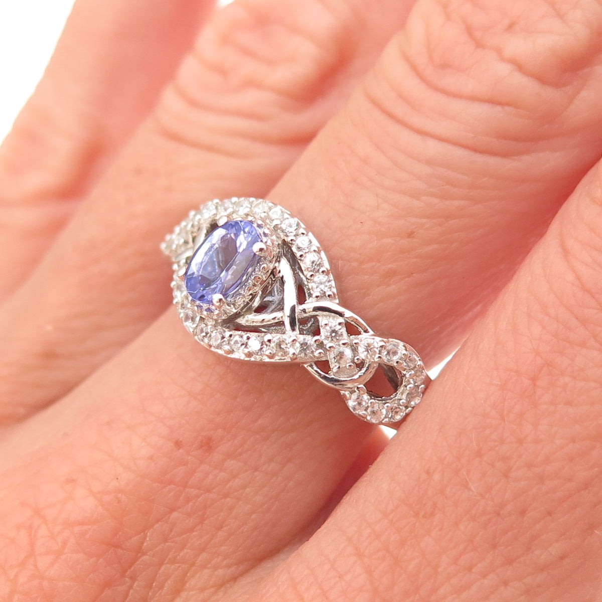 Chuck Clemency 925 Sterling Silver Real Tanzanite & White Topaz Ring Size 8.25