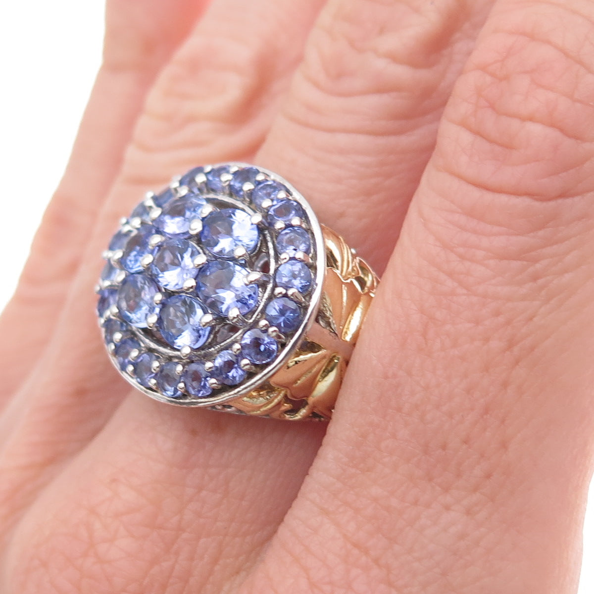 Chuck Clemency 925 Sterling Silver 2-Tone Real Tanzanite Ring Size 8.25