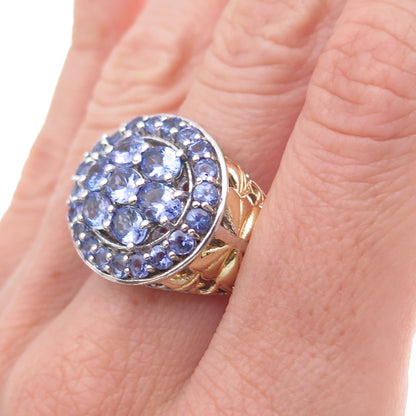 Chuck Clemency 925 Sterling Silver 2-Tone Real Tanzanite Ring Size 8.25