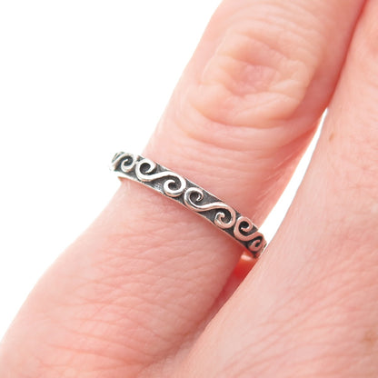 925 Sterling Silver Vintage Swirl Stackable Oxidized Band Ring Size 3.75