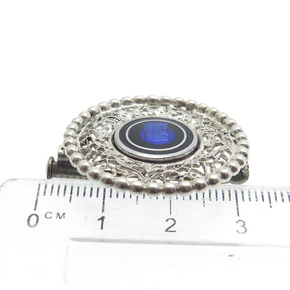 925 Sterling Silver Antique Art Deco Enamel St. Mary Religious Beaded Pin Brooch