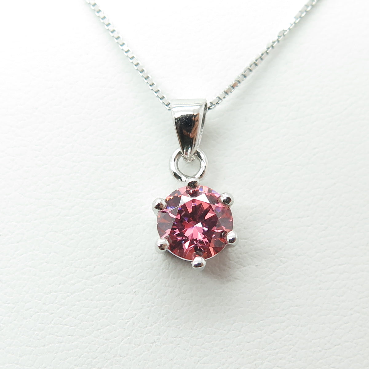 925 Sterling Silver Swarovski Pink-Crystal Box Chain Necklace 16-18"