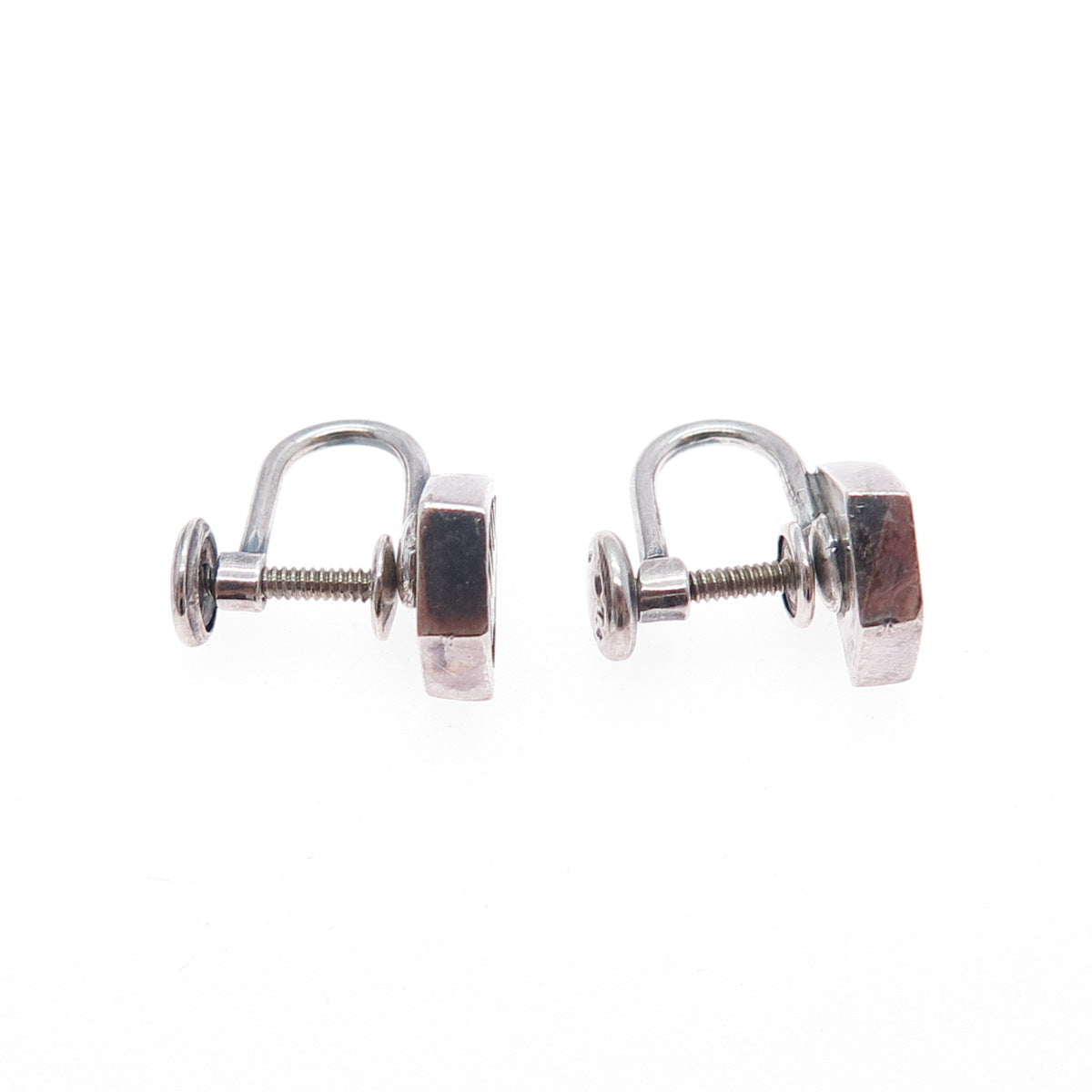 925 Sterling Silver Vintage Modernist Oxidized Screw Back Earrings