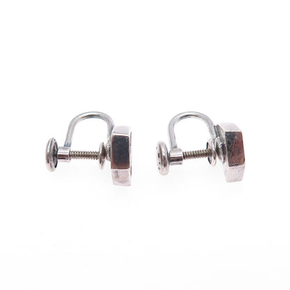 925 Sterling Silver Vintage Modernist Oxidized Screw Back Earrings