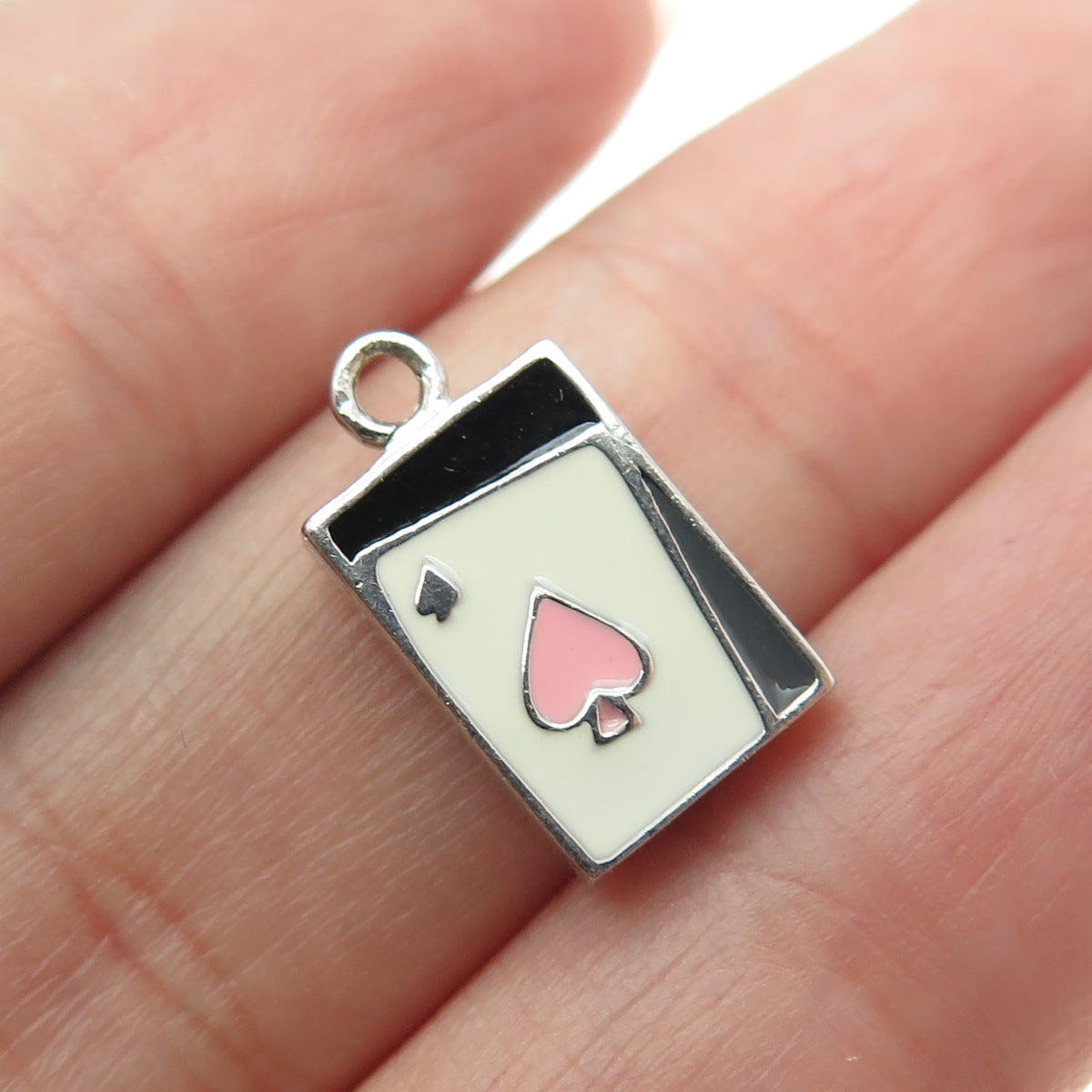 WORLD POKER TOUR 925 Sterling Silver Enamel Spades Suit Playing Card Pendant