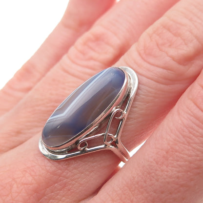 925 Sterling Silver Vintage Real Lace Agate Oxidized Ring Size 6.25
