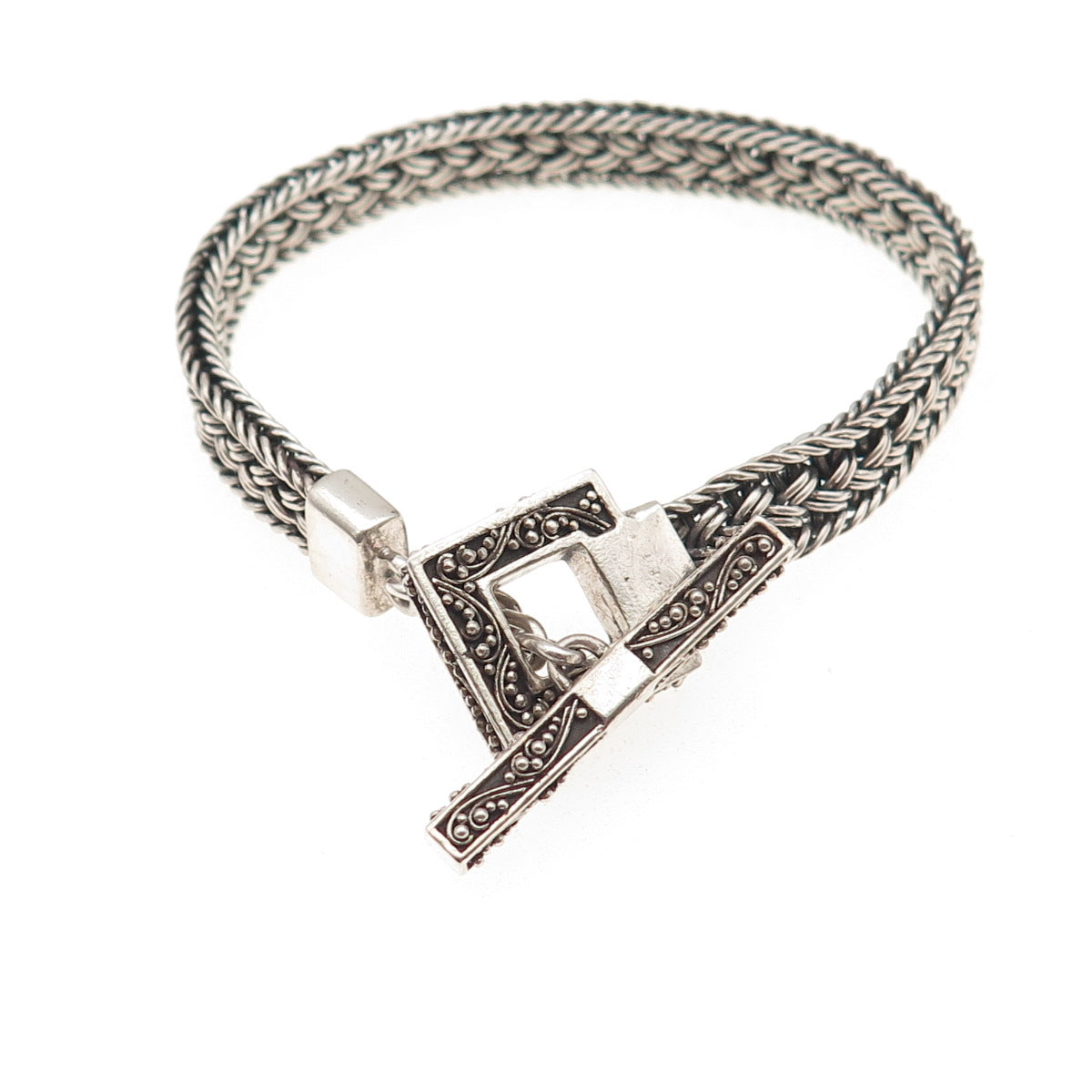 Lois Hill 925 Sterling Silver Vintage Woven Link Oxidized Bracelet 6.5"