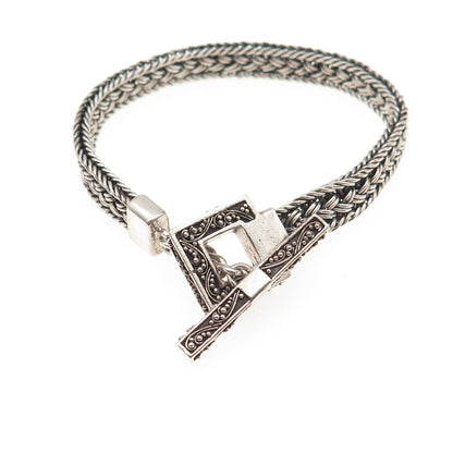 Lois Hill 925 Sterling Silver Vintage Woven Link Oxidized Bracelet 6.5"