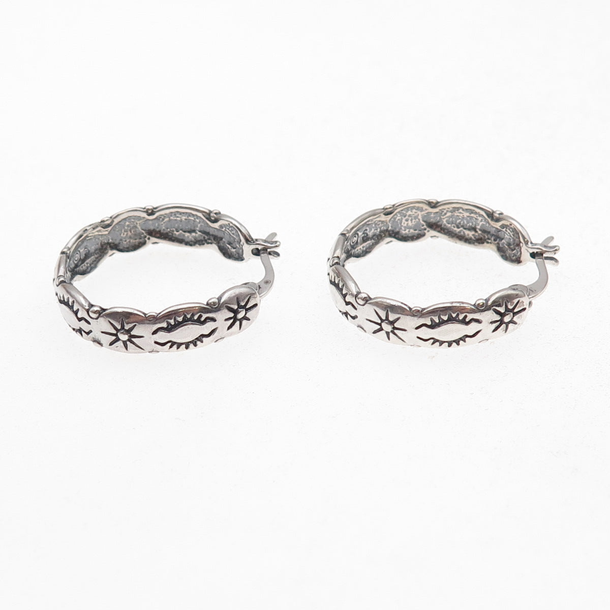 Shube 925 Sterling Silver Vintage Sun Symbol Oxidized Hoop Earrings