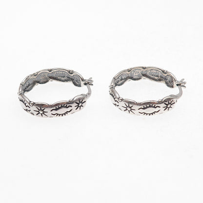 Shube 925 Sterling Silver Vintage Sun Symbol Oxidized Hoop Earrings