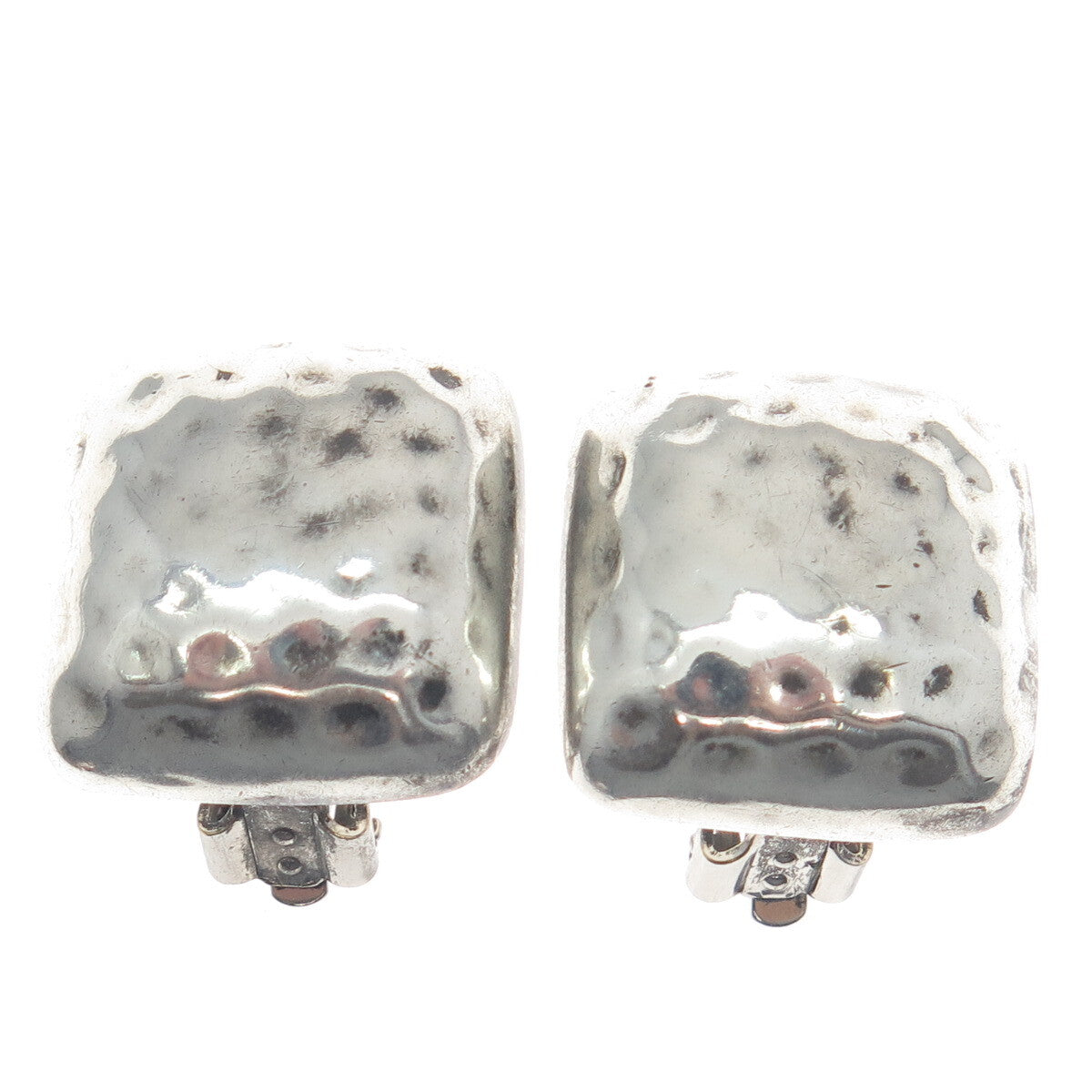 925 Sterling Silver Vintage Hammered Oxidized Clip On Earrings