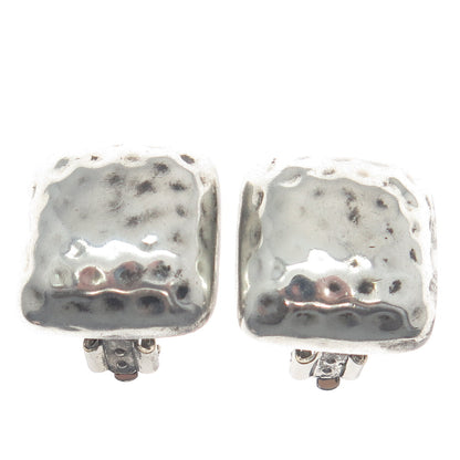 925 Sterling Silver Vintage Hammered Oxidized Clip On Earrings