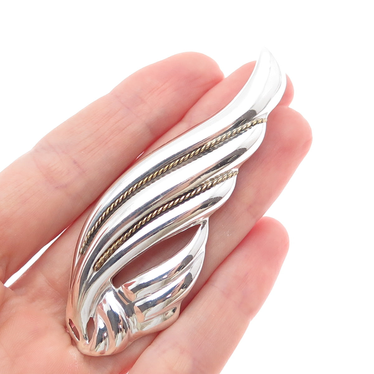 925 Sterling Silver 2-Tone Vintage Mexico Modernist Wing Pin Brooch