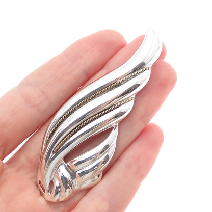 925 Sterling Silver 2-Tone Vintage Mexico Modernist Wing Pin Brooch