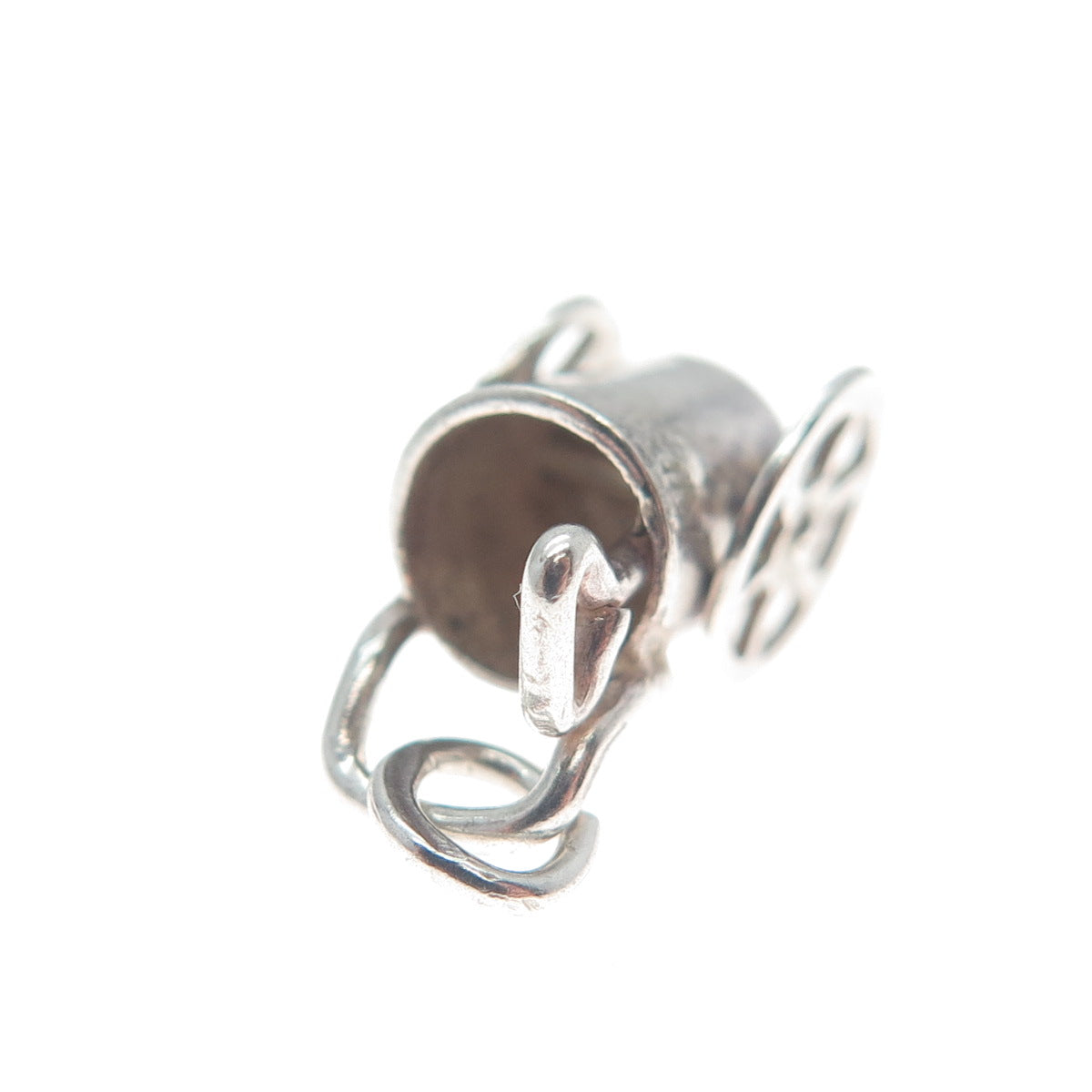925 Sterling Silver Antique Art Deco Wheelbarrow Pot Minimalist 3D Charm Pendant