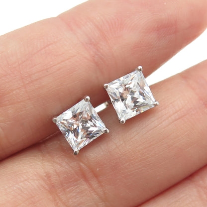 925 Sterling Silver Princess-Cut Shaped C Z Stud Earrings