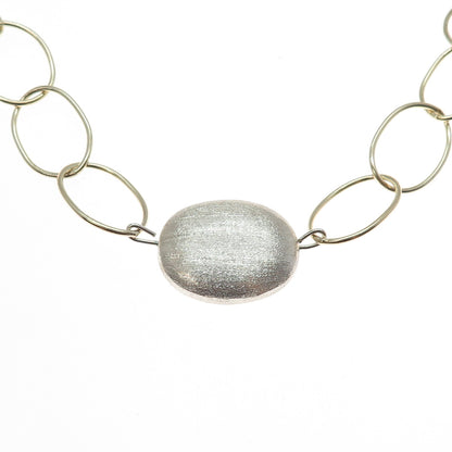 925 Sterling Silver 2-Tone Vintage Modernist Oval Chain Necklace 16"