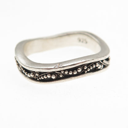Lois Hill 925 Sterling Silver Vintage Granulated Wavy Oxidized Band Ring Size 9
