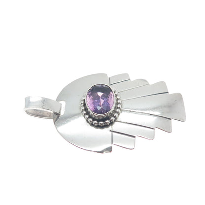 CAROL FELLEY 925 Sterling Silver Vintage 1992 Real Amethyst Modernist Pendant