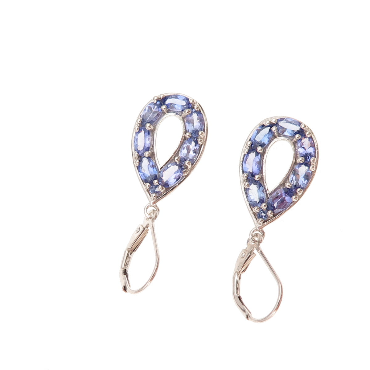 Chuck Clemency Sterling Silver Real Oval & Round-Cut Tanzanite Dangle Earrings