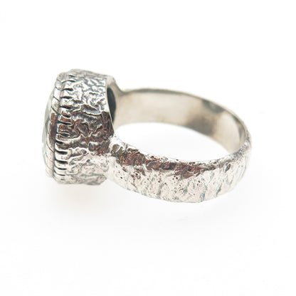 925 Sterling Silver Vintage Real Green Amethyst Modernist Oxidized Ring Size 9