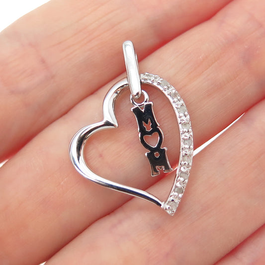 CHARLES WINSTON 925 Sterling Silver Real Diamond Mom Heart Minimalist Pendant