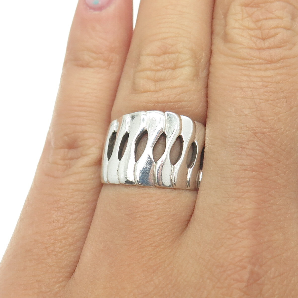 925 Sterling Silver Vintage Braided Wide Ring Size 6