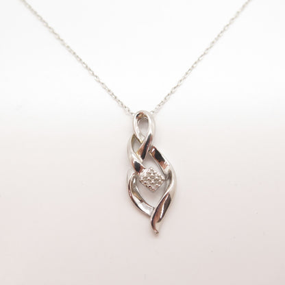 925 Sterling Silver SUN Real Diamond Ribbon Pendant Rolo Chain Necklace 16"