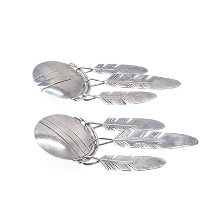 RAY TRACEY & KNIFEWING SEGURA Old Pawn Sterling Silver Feather Tribal Earrings
