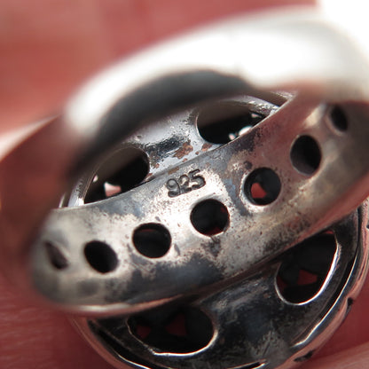 925 Sterling Silver Vintage Modernist Kali Disc Oxidized Ring Size 6.5