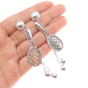 925 Sterling Silver Vintage Tennis Rackets Dangle Earrings