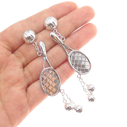 925 Sterling Silver Vintage Tennis Rackets Dangle Earrings